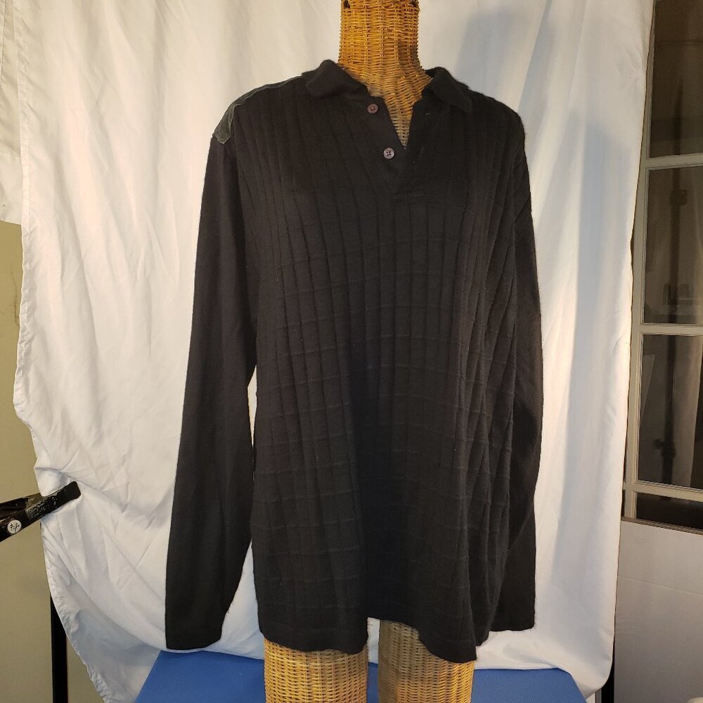 CheReskin Men's Black Long Sleeve Collared Checked Sweater - M
